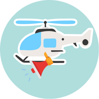A cartoon helicopter with a megaphone attached.